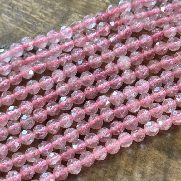 Faceted Strawberry Quartz Bead Strand - 4mm - Picture 1 of 6
